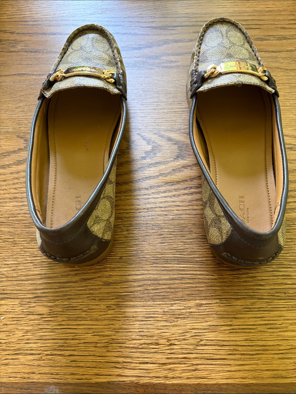 Coach Brown Signature Canvas Loafers with Gold Hardware - Picture 3 of 5